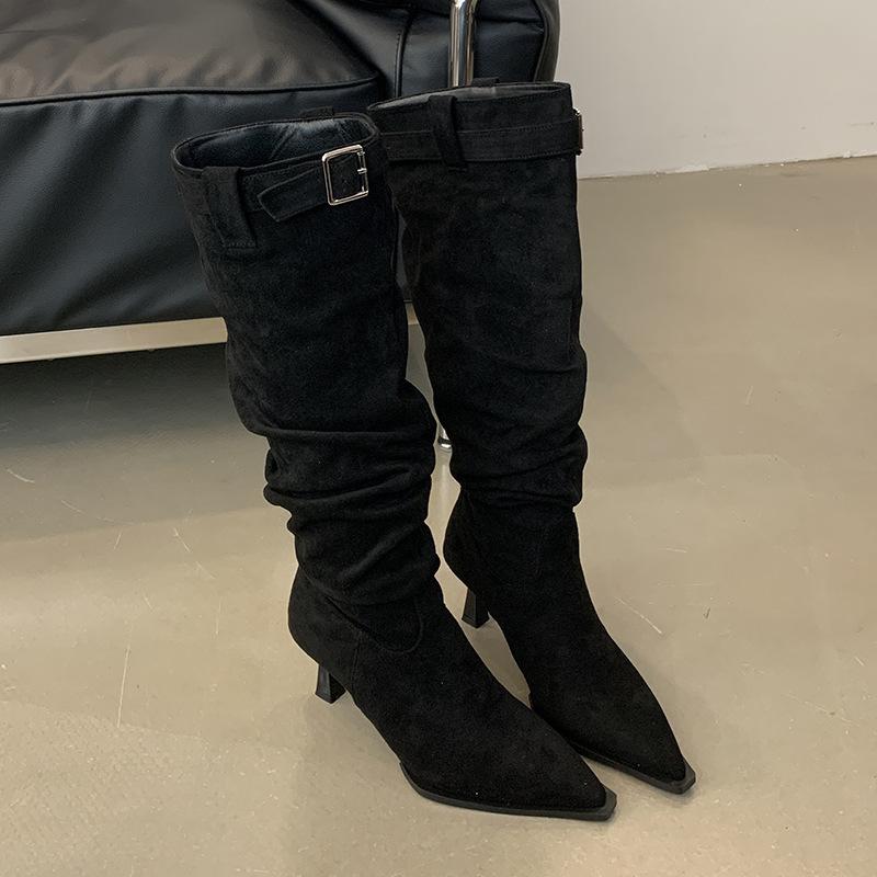 

Mi Ting European and American style pointed head thin boots autumn and winter leopard print sexy thin high heel niche long boots but knee fashion sin 35