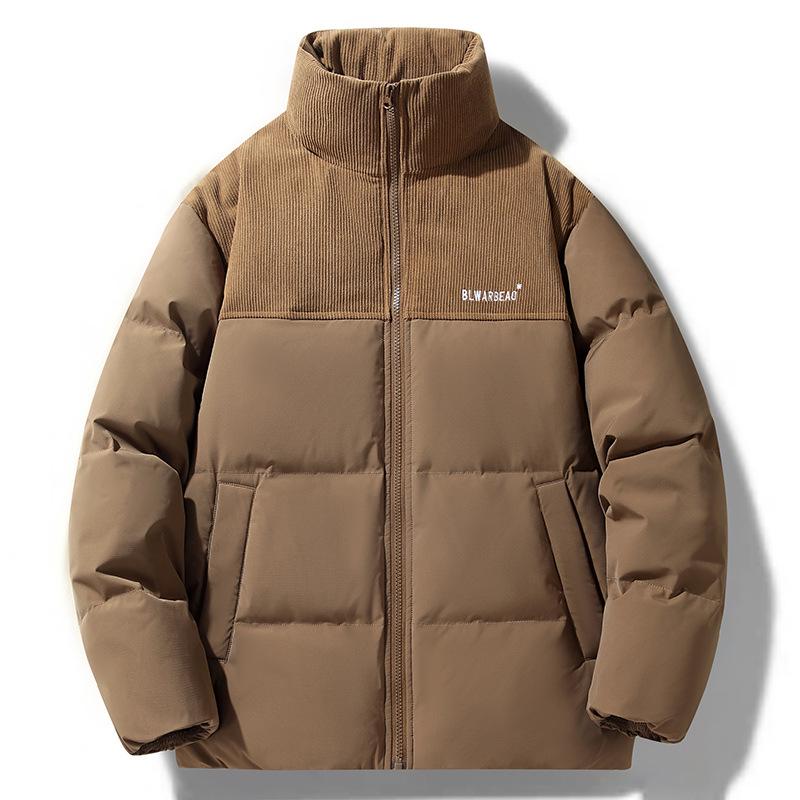 2025 New Unisex Color Block Thick Down Jacket with Stand Collar for Winter Warmth