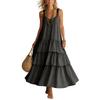 Dames mouwloos U-hals ruche zoom gelaagd maxi jurk katoen linnen losse pasvorm zomer casual zonnejurk
