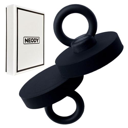 

NEODY Magnetic Hooks, Strong Neodymium Magnets, Realistic Weight Capacity 30kg, Silicon Eye (44*44*38mm), Black, Set of 2, SE-0102-B