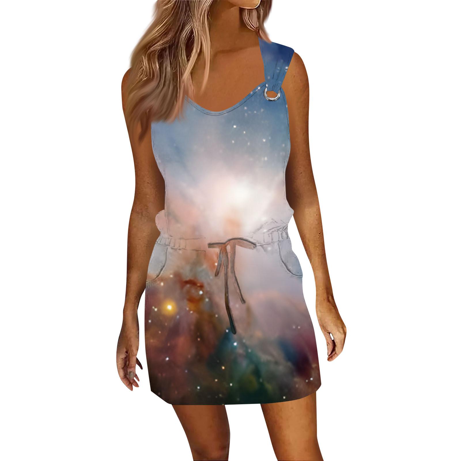 

Женское модное повседневное платье без рукавов с принтом и завязками на шнурке с карманами M