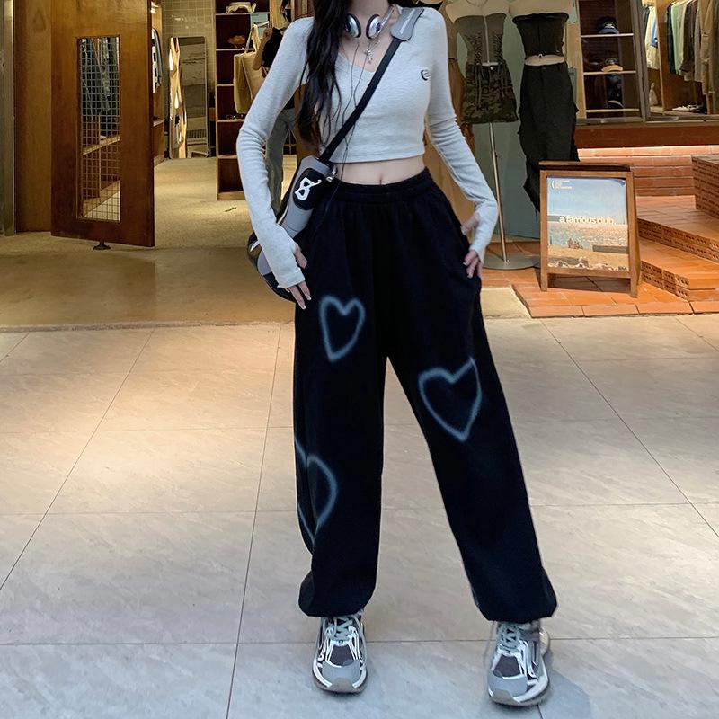 Women's High-Waist Slimming Love Heart Sports Pants - Trendy Spring/Summer Straight Casuals