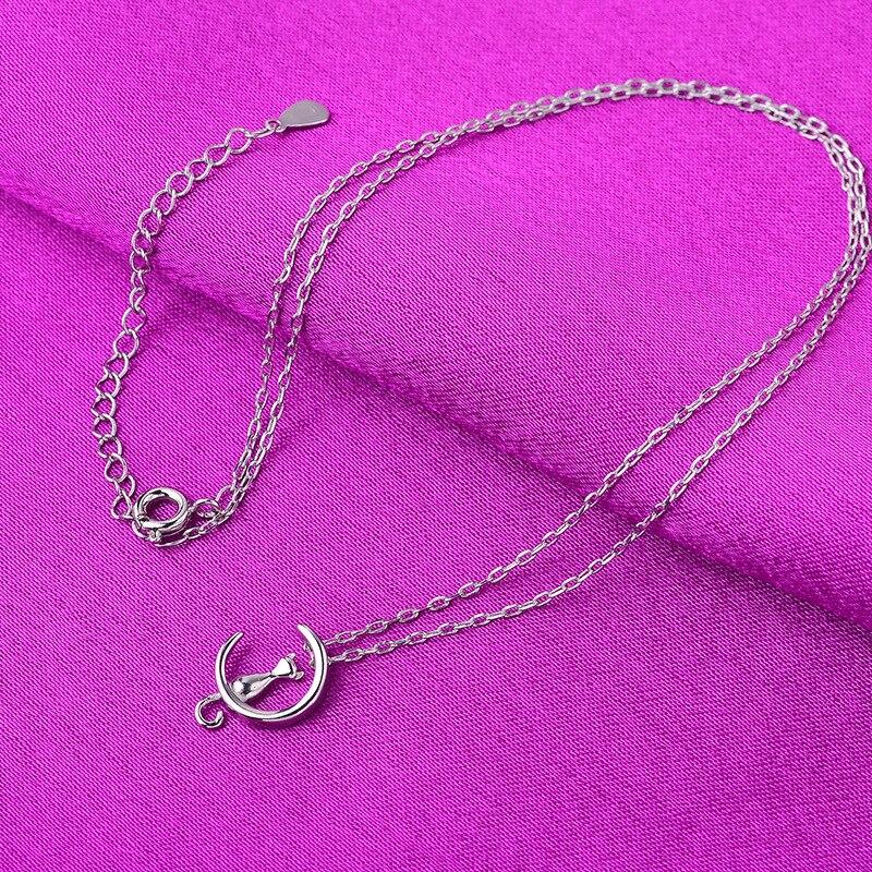 925 Sterling Silver Moon Cat Charm Necklace For Women Wedding Party Jewelry Accessories Choker Dz751