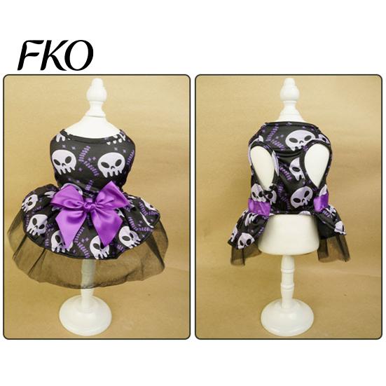 Sleeveless Dog Dress Halloween Tulle with Bow, Skull Print Pet Outfit, Daily Wear Costume Girl Party for Small Dogs Cats Lightweight Clothes