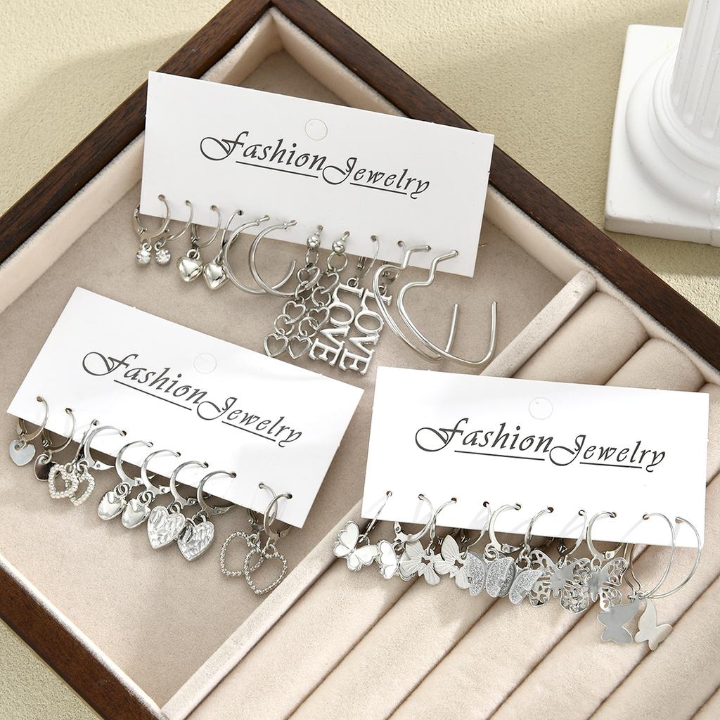 Fashion Creative Simple Earrings Set for Women Vintage Temperament Hollowed-out Butterfly Love Earrings Jewelry Gifts 2026 New