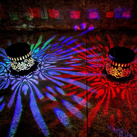 Solar Lights Outdoor Decorative Solar Powered Garden Lights with Intelligent Sensor Waterproof Metal Hollow Pattern Deck Step Wall Lights