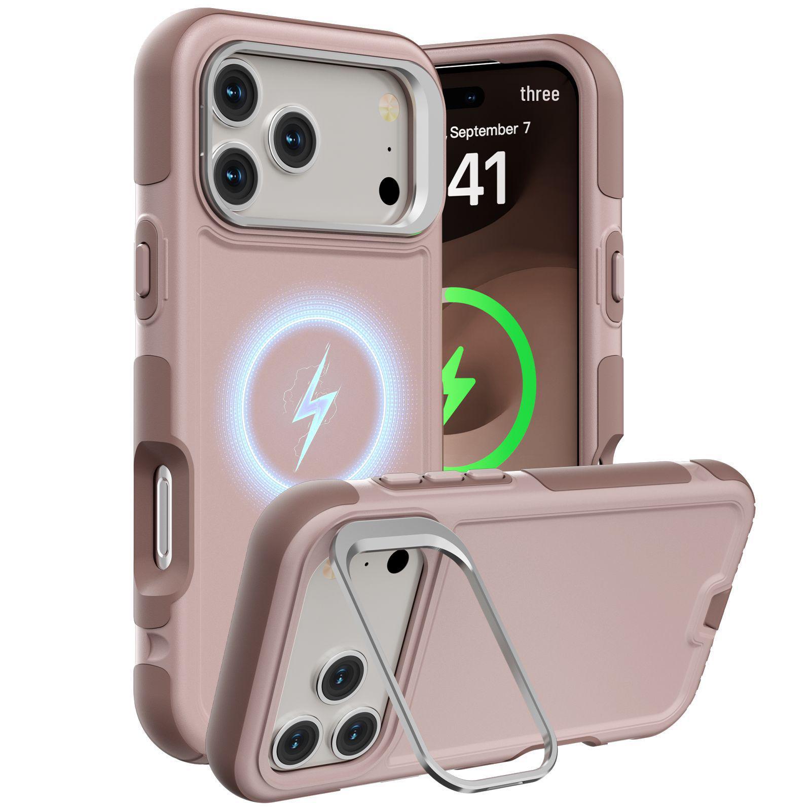 

New Cross-border Three-Proof Magnetic Phone Case for Apple 17 Pro Max, 16, 15, 14 iPhone 16 Pro бежевий