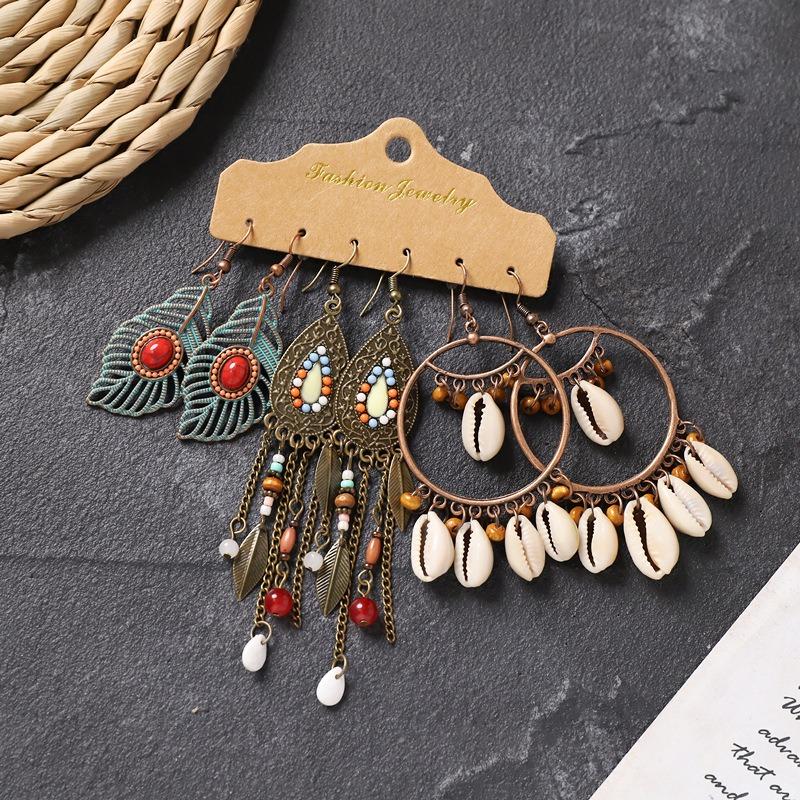 Long fringed earrings Bohemian wasteland exotic wind earrings retro vacation style suit earrings women