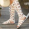 Women Summer Cool Boots Sexy Open Toe Cut-out Gladiator Flat  Fashion Rome Back Zipper  Street Style  Sandals Shoes