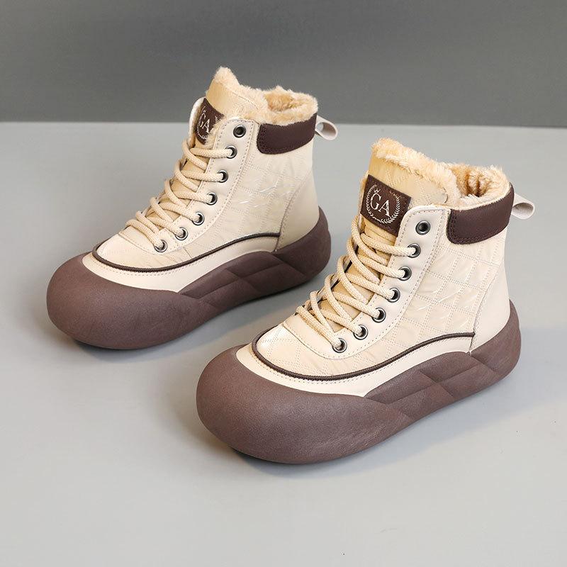 G3507 New Winter Cotton Shoes Platform Women's Shoes Color Matching Warm High-top Sports Casual Velvet To Increase Height