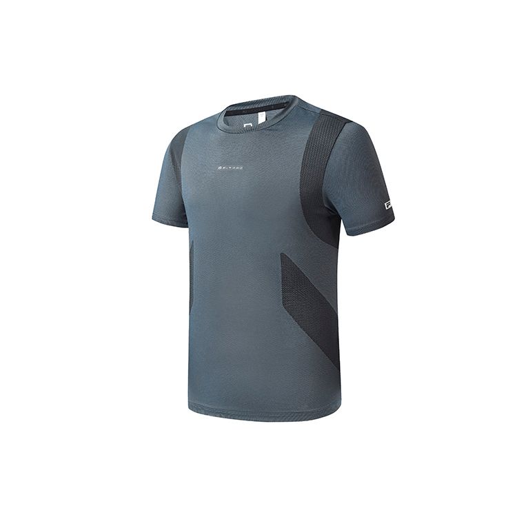 FILA Letter Logo Print Color Block Simple Slim Fit Sports Fitness Knitted Round Neck Short Sleeve T-Shirt Men T-Shirt Iron-Blue A11M321120F-DB