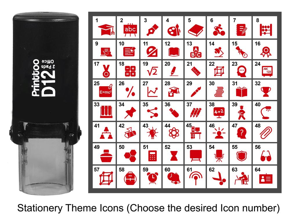 Printtoo Stationery Theme Icons Round Rubber Stamp Self Inking Stamper 12 mm