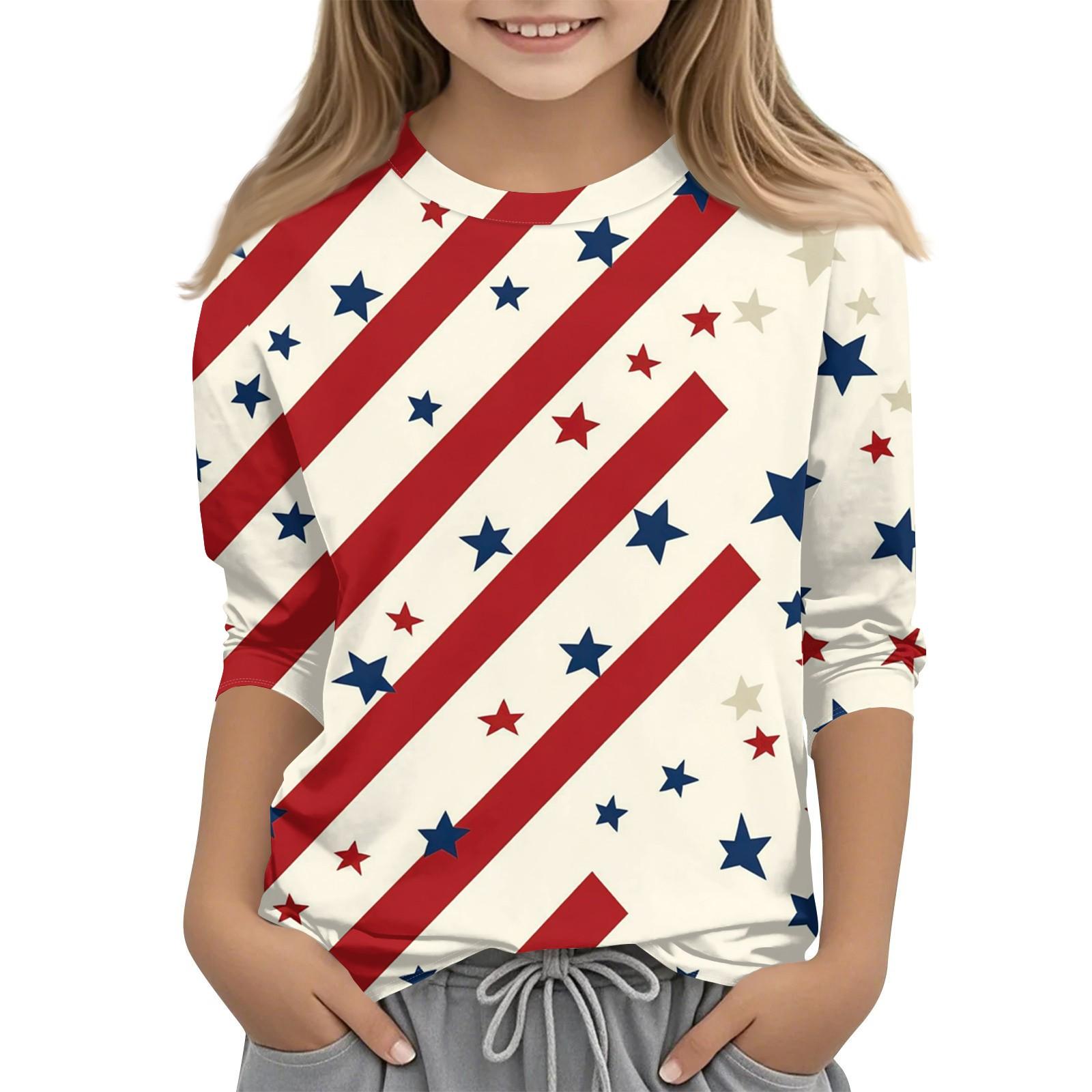 

Children s 7-point Sleeve Printed Independence Day -neck Casual T-shirt 120