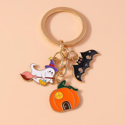 New Enamel Halloween Pumpkin Keychain Ghost Bat Key Ring Pendants for Car Key Holder Women Girls Handbag Decor Jewelry Gifts