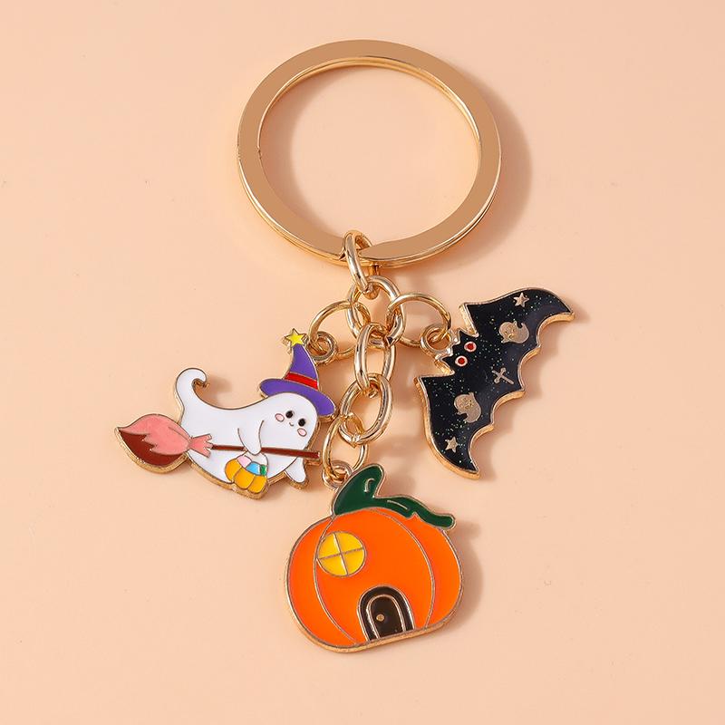 New Enamel Halloween Pumpkin Keychain Bat Ghost Key Rings Pendants for Car Key Holder Handbag Decor DIY Handmade Jewelry Gifts
