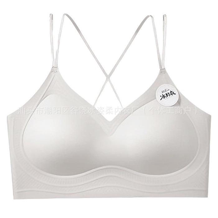 Traceless Cross Beauty Back Ice Milk Coat Gathering Lift Fixed Cup High Elastic Liquid Foundation Bra Summer