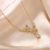 Geometric Diamond Inlaid Necklace: Fashionable Electroplated Choker & Clavicle Chain with Pendant.
