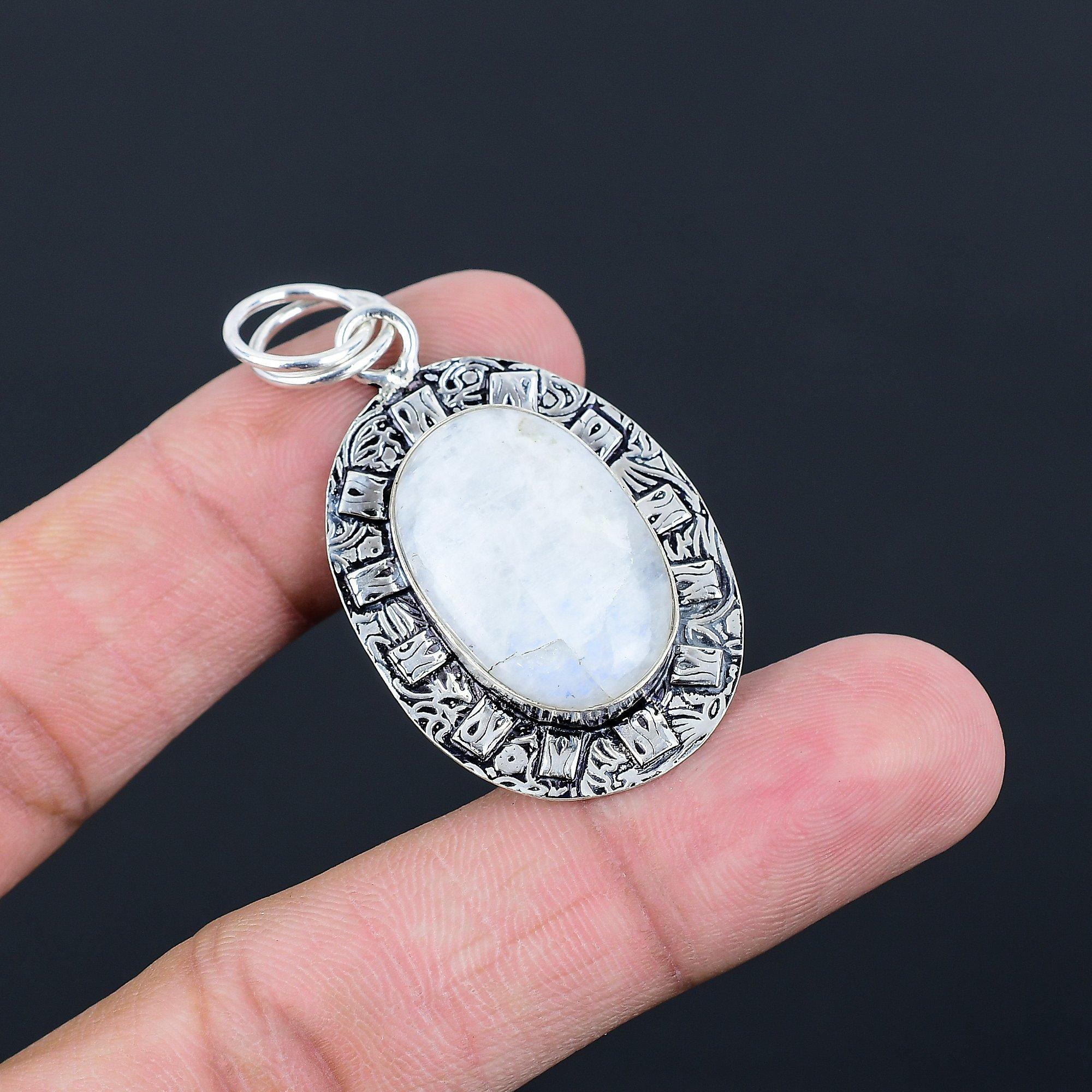 Daughters Day Deal Oval Rainbow Moonstone Gemstone Pendant 925 Sterling Silver