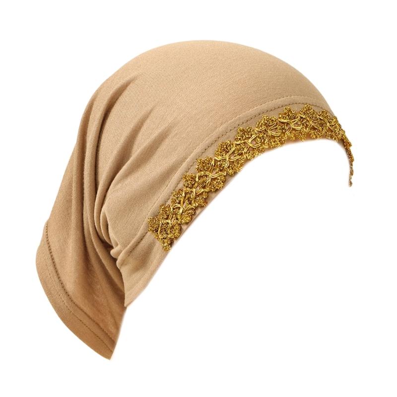 Elegant Lace Trim Hijab Cap Easy To Wear Stretchy Turban Hat For Islamic Women Formal Casual Religious Event Gathering
