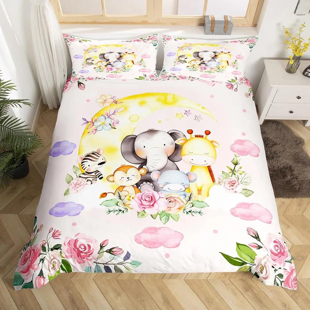Comforter Cartoon Animals Cute Giraffe Monkey Tiger Elephant Bedding Set Lovely Wildlife Comforter Polyester