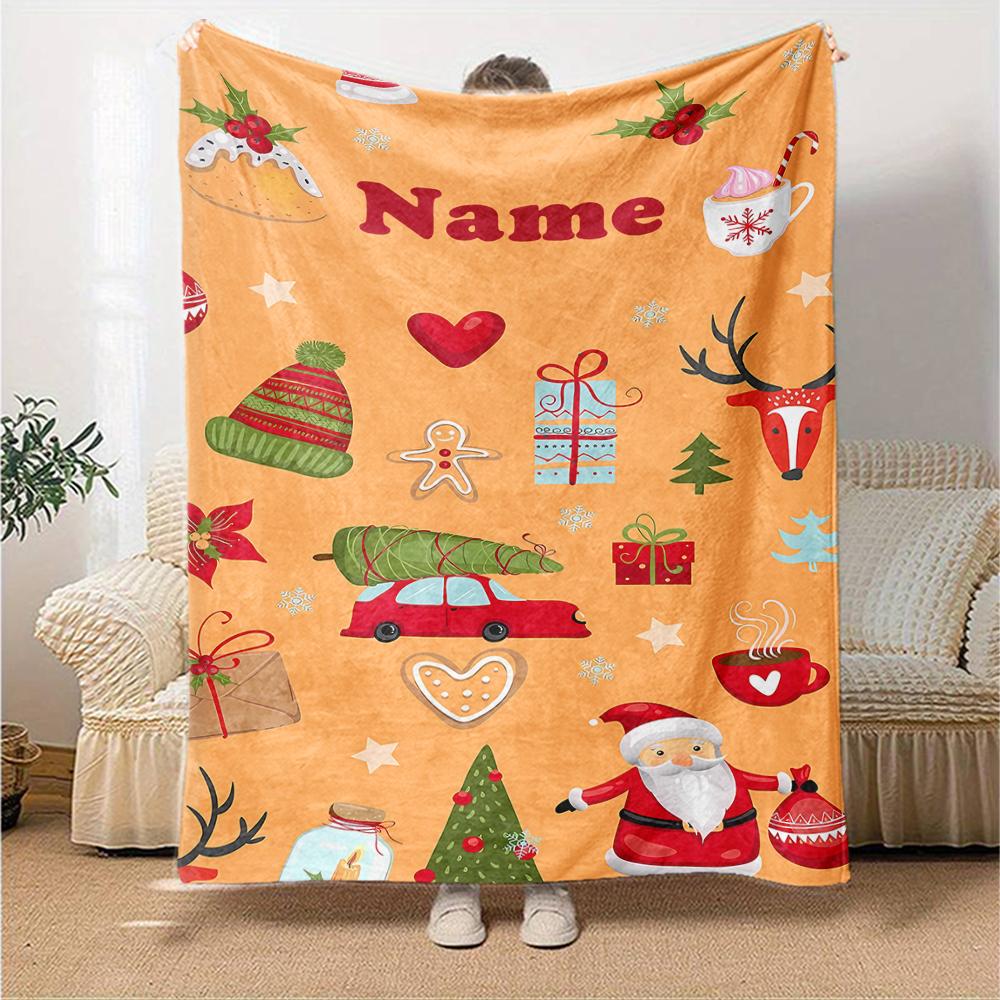 Custom Name Christmas Theme Printed Blanket - Perfect for Couch, Bed, Travel & Outdoor Use | Machine Washable, Cozy & Durable.
