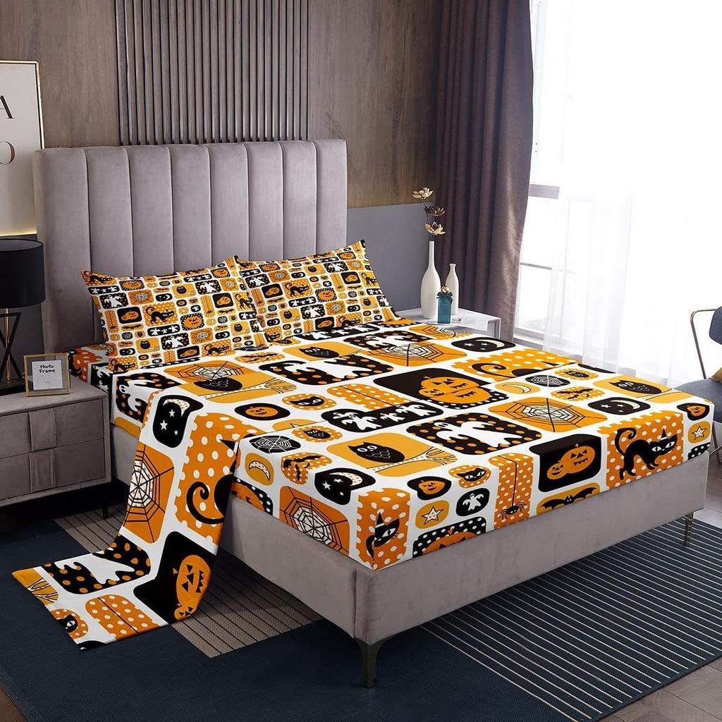 Halloween-Themed Pattern Mattress Four-Piece Bedding Set Bedroom Dormitory Bedding Decoration