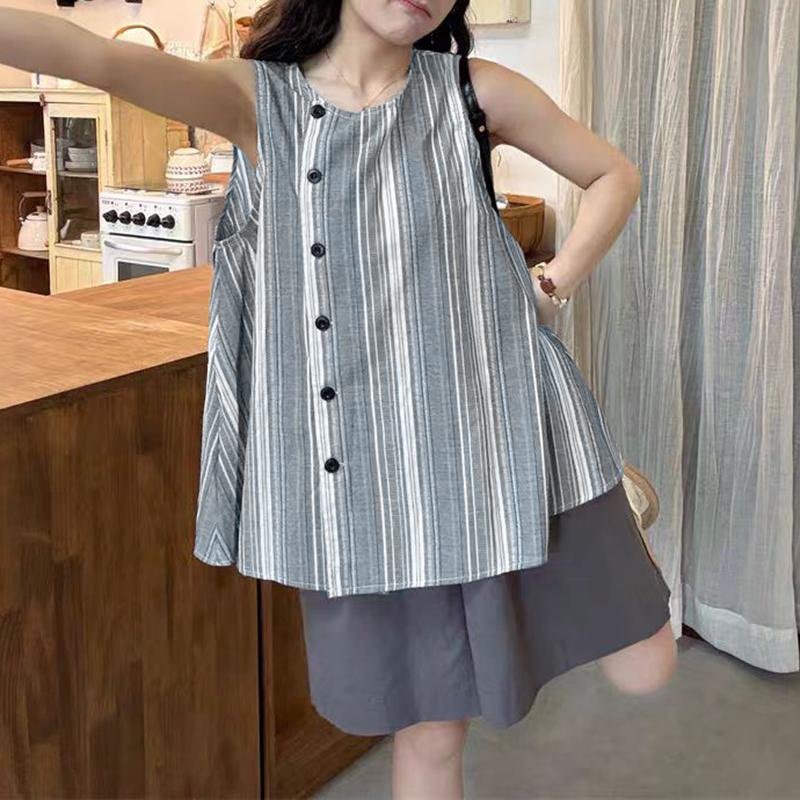

ZANZEA Women Casual Round Neck Loose Stripe Sleeveless Tank Tops 5XL синій