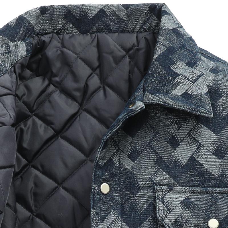 Men's Plus Size Plaid Denim Jacket - Cotton Padded for Autumn/Winter, Cool Biker Style