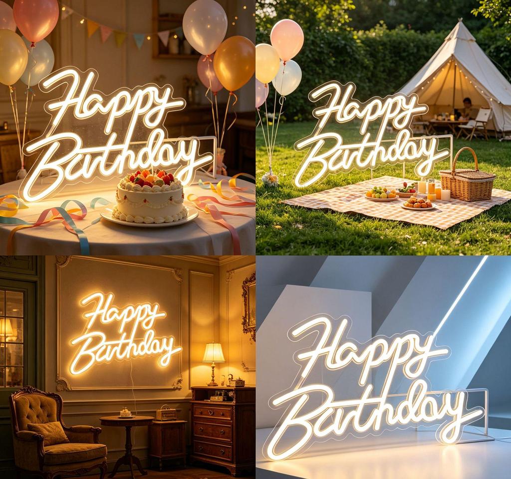 LED Neon Happy Birthday Decorative Sign - Acrylic Light for Party Atmosphere