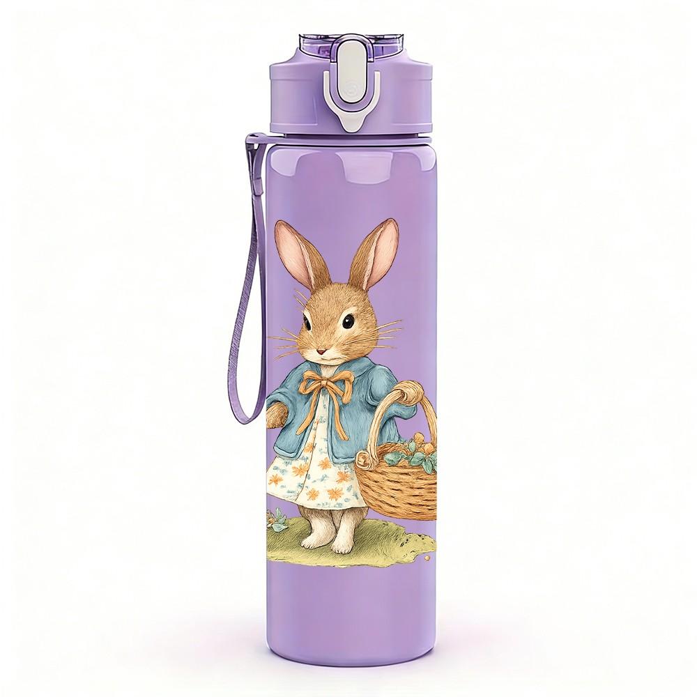 1PC Basket Easter Bunny 750ml Color Plastic Sports Water Bottle Leakproof Flip Straw Lid Suitable for Sports Office Home Use