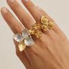 Stainless Steel Metal Flower Adjustable Open Ring for Women 18K Gold Sliver Plated Waterproof Summer Jewelry Anti Allergic Gift
