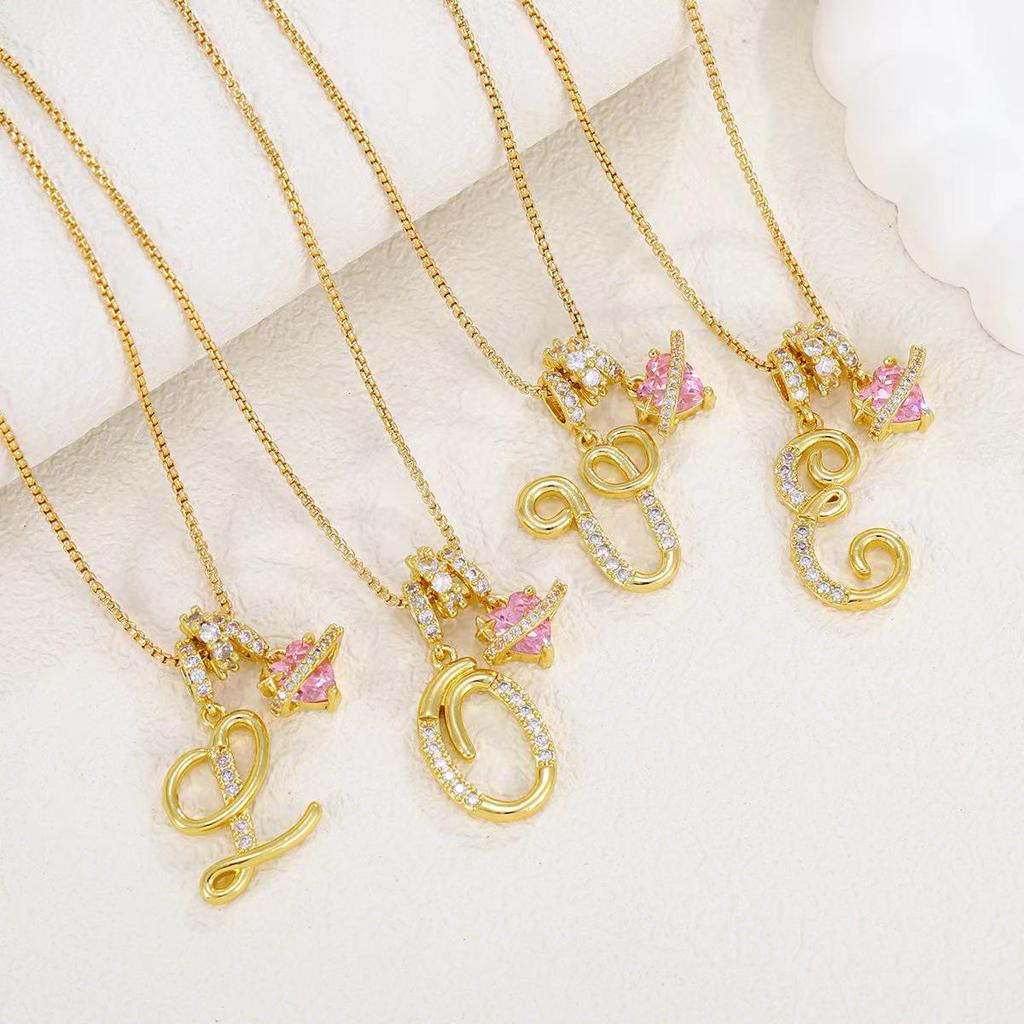 Three-in-One Gold-Plated Initial Necklace with Heart Pendant and Rhinestones - Sweet and Cool Clavicle Chain, Perfect for Valentine's Day