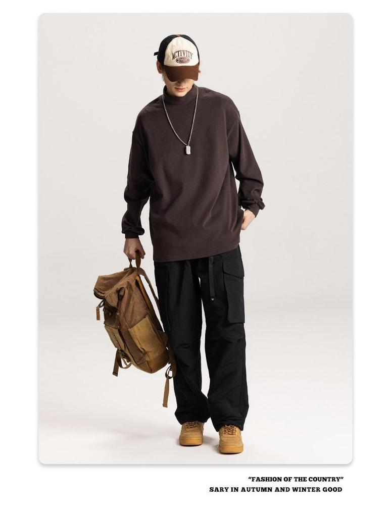 Unisex Japanese Style Long-Sleeve Half Turtleneck Pullover: Soft, Loose Fit, Couple Style, Warm German Velvet.