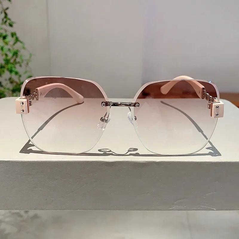 New Square Rimless Sunglasses Women Luxury Designer Cool Unisex Vintage Eyewear UV400