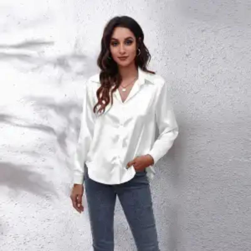 Street Style Spring Autumn and Winter Fashion Imitation Silk Shirt Women's Long-sleeved Satin Shirt New Trend