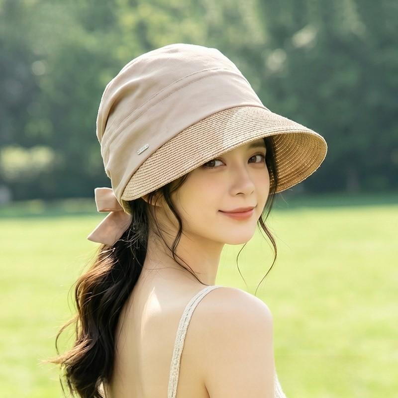 Sun Protection Straw Hat For Women With Ties Foldable Breathable Summer Sun Hat For Casual Outdoors