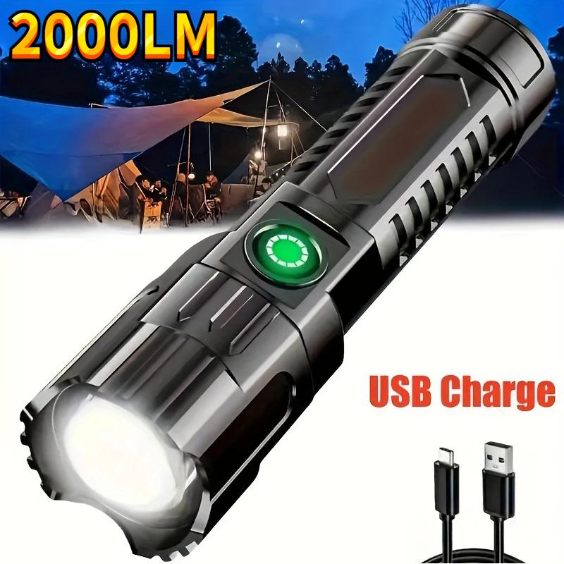 

2000LM USB перезаряжаемый фонарик с телескопическим зумом и широким лучом водонепроницаемый фонарь супер яркий аварийный фонарь 1000LM-1PCS