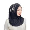 Ramadan Hijab Breathable Islamic Headscarf Beaded Flower Turban Headband Shawl Solid Color Head Wraps Hat