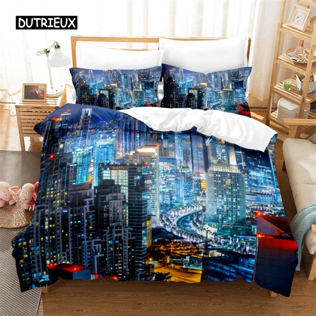 City Night Scene Bedding Set Duvet Cover Sets 3d Bedding Digital Printing Bed Linen Queen Size Bedding Set Fashion Design