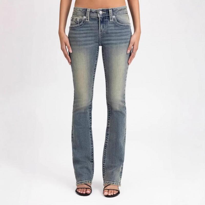 Low-Rise Skinny Jeans Women With Embroidered Wings Cross Motif Streetwear Style