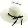 Large Eave Straw Hat for Woman Black Bow Tie Edge Sunscreen Foldable Beach Hat Outdoor Seaside Vacation Fashionable and Elegent