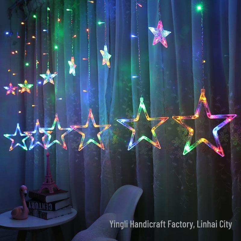 LED Star String Lights: 6 Large & 6 Small Stars for Christmas, Festival Decor, Five-Pointed Curtain Lights for Weddings & Events