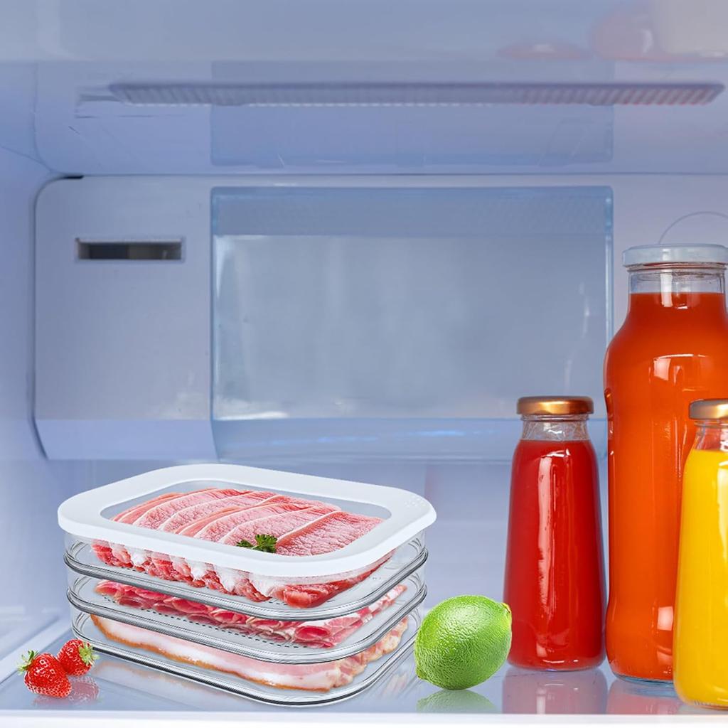 Deli Meat Container for Fridge, Stackable Food Storage Containers with Lid for Bacon, Airtight BPA Free Refrigerator Organizers and Storage for