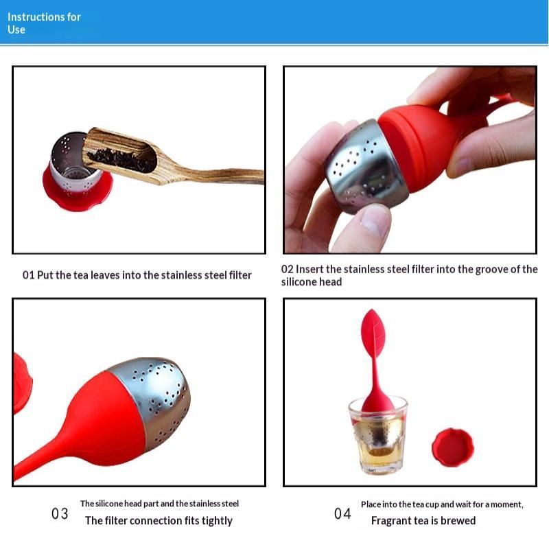 Silicone Loose Leaf Tea Infuser Food Safe Silicone Handle Stainless Steel Filter For Home Office Travel Tea Making
