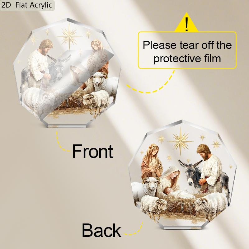 1pc Nativity Scene Acrylic Desktop Ornament Home Office Christmas Party Decor Christian Thanksgiving Gift Home Decor Festival Keepsake 