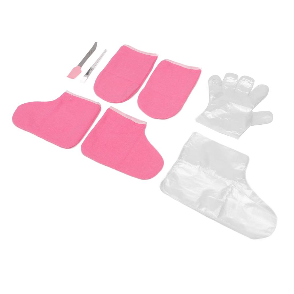 Vosková Kúra Sada na Ruce a Nohy Voskovací Štětec Růžová Látková Rukavice Návlek na Nohy 100ks Jednorázová Rukavice Noha