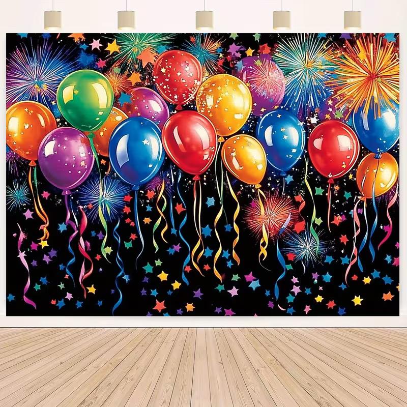 2D Colorful Streamers and Balloons Birthday Photography Background