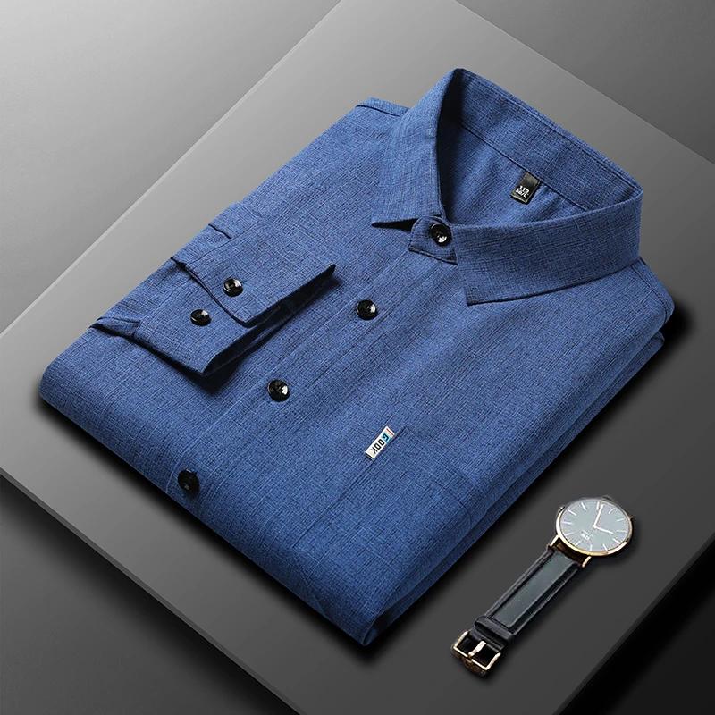 Nowa Męska Koszula Biznesowa Casual z Długim Rękawem z Nadrukiem Odporna na Gniecenie Nie Wymaga Prasowania Wygodna Na Cały Sezon Wszechstronny Top