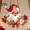 Reusable Christmas Wood Ornament Wooden Santa Claus Hanging Pendant for Christmas, Rustic Floral Wall Sign, Holiday Decor Tree with Hemp Rope