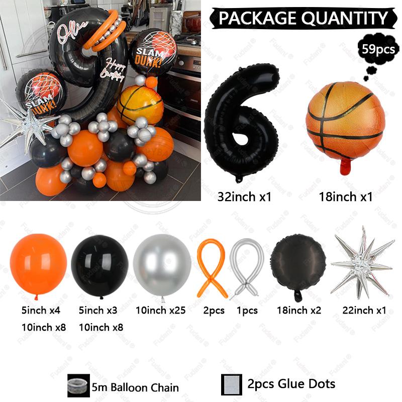 59pcs Explosion Star Basketball Balloon Set 32 Inch Black Number 1-9 Birthday Balloon Sports Theme Party Atmosphere Decoration